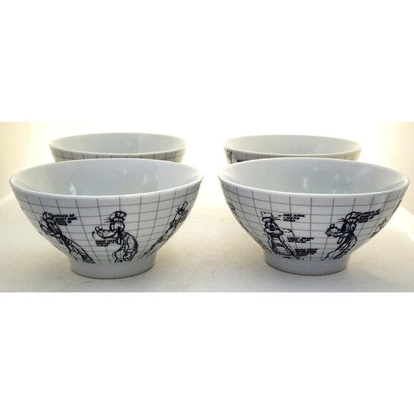 BOWLS-DISNEY-SKETCH BOOK-GOOFY-White-Black-Noodle-Cereal-Soup-Snacks-Set of 4 - Picture 4 of 12